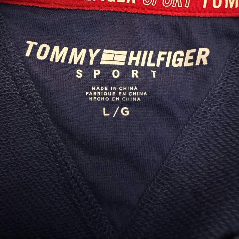 Tommy Hilfiger Sport Navy Blue Striped Logo Hooded Women’s Sweatshirt Large - Picture 3 of 7